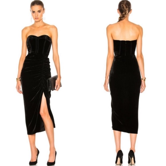 Veronica Beard Plaza Ruched Midi Dress Black Velvet Sz 6 - Picture 2 of 6